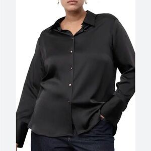 Karen Kane Black Women's Long Sleeve Satin Button Down Shirt size XL
